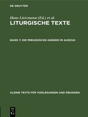 cover image of Die Preussische Agende im Auszug